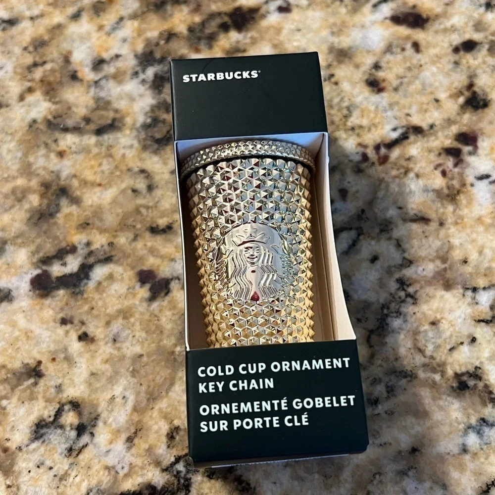 Starbucks Holiday 2022 Gold Bling Studded Ornament Keychain